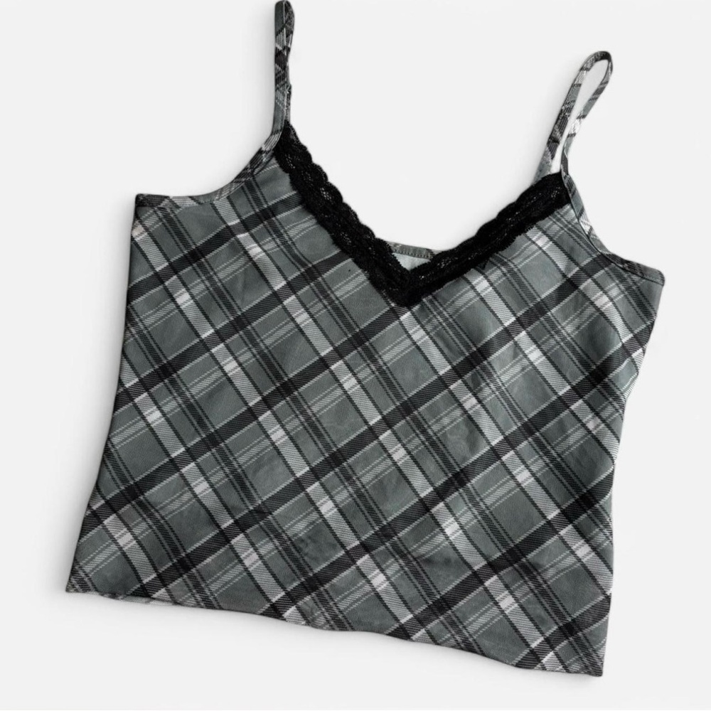 Plaid Tank Top - Black and mint green
